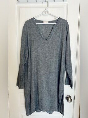 CP Shades Vintage Cottagecore Gray V-Neck Tunic Dress